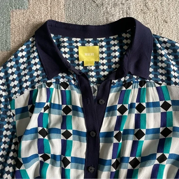 Anthropologie Maeve Geometric Pattern Button Down Dress in Size 8 - Picture 3 of 5
